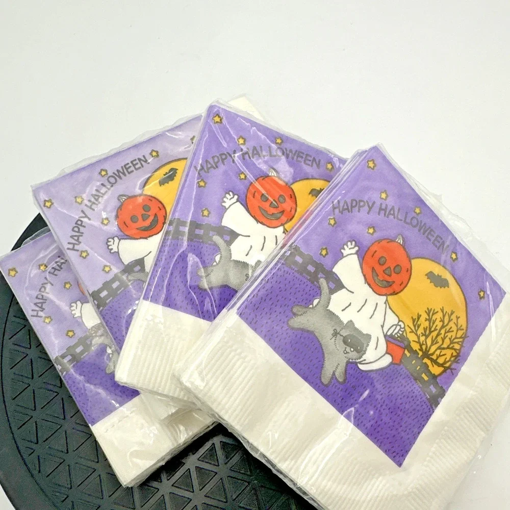 4 New Vintage American Greetings Halloween Pumpkin Cat Napkins
